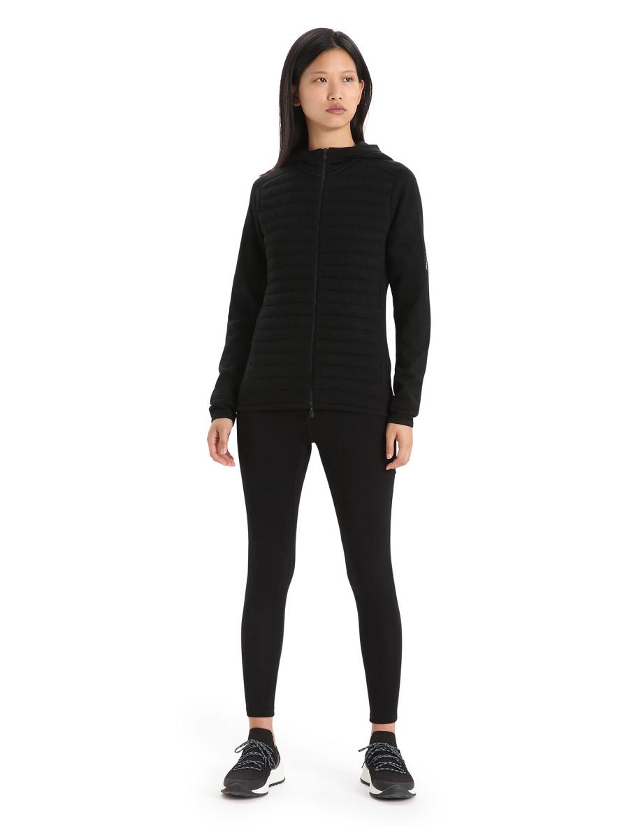 Icebreaker ZoneKnit™ Merino Insulated Long Sleeve Zip Női Kapucnis Pulóver Fekete | HU 1670PJJQ